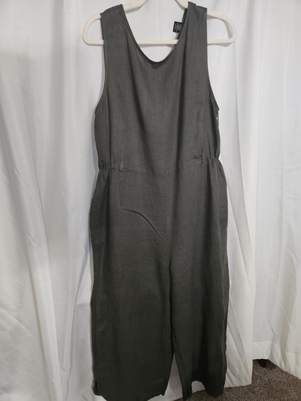 Tahari Olive Sleeveless Linen Blend Jumpsuit